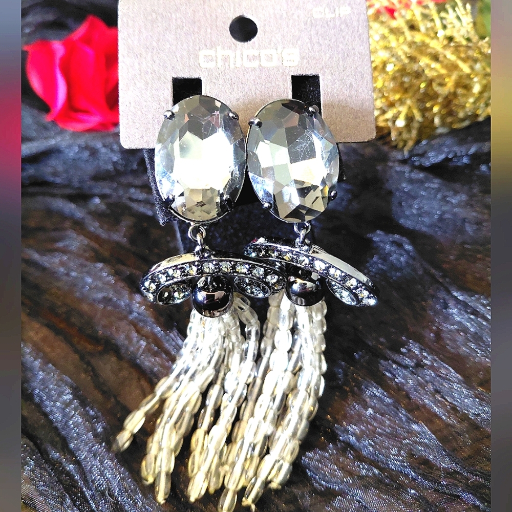 Chicos NWT Silver and Black Dangle Earrings